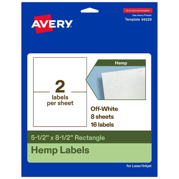 Avery Rectangle Hemp Labels, 5-1/2" x 8-1/2", Off-White, 16 Total