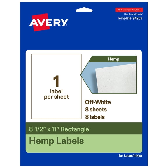 Avery Rectangle Hemp Labels, 8-1/2" x 11", Off-White, 8 Total