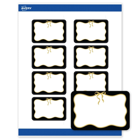 Avery Rectangle Labels, 2" x 3", Black with Gold Bow Design, Matte