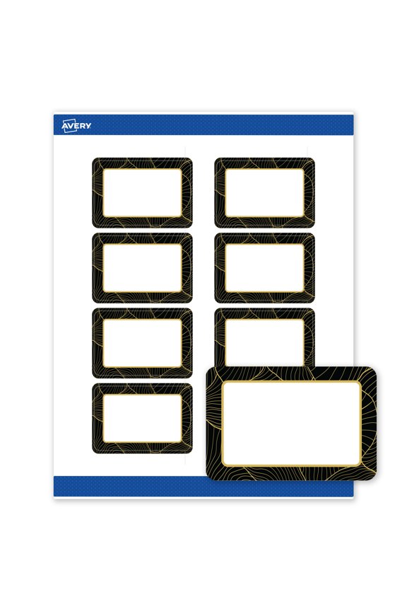 Rectangle Labels, Black Border with Gold Pattern, 2" x 3", Matte, Black Border with Gold Veins