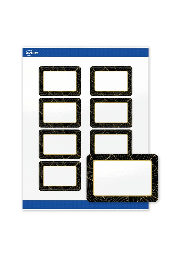 Rectangle Labels, Black Border with Gold Pattern, 2" x 3", Glossy, Black Border with Gold Veins