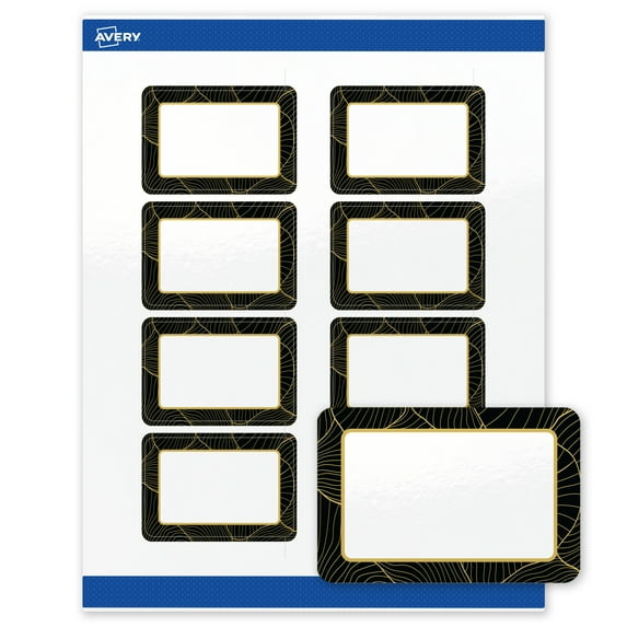 Avery Rectangle Labels, Black Border with Gold Pattern, 2" x 3", Glossy, Black Border with Gold Veins