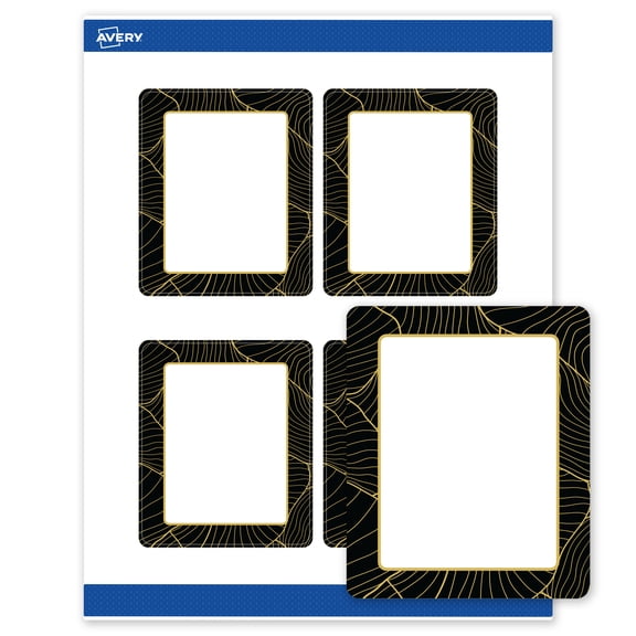 Avery Rectangle Labels, Black Border with Gold Pattern, 4" x 3-1/3", Matte, Black Border with Gold Veins