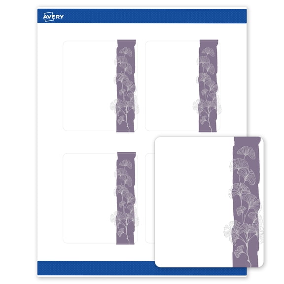 Avery Rectangle Labels, Floral Design, 4" x 3-1/3", 40ct, Matte, Purple and Silver Gingko Leaves