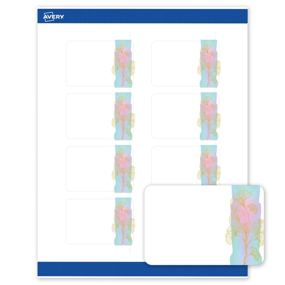 Avery Rectangle Labels, Pre-Printed Floral Design, 2" x 3", Matte, Watercolors with Gold Ginkgo Leaves