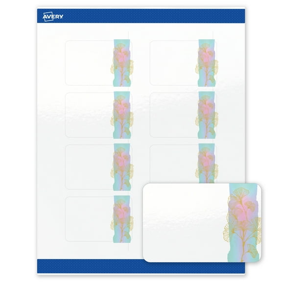 Avery Rectangle Labels, Pre-Printed Floral Design, 2" x 3", Glossy, Watercolors with Gold Ginkgo Leaves