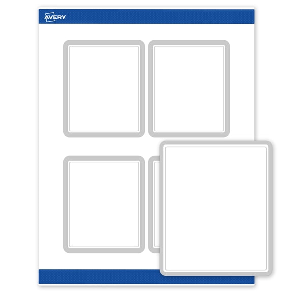 Avery Rectangle Labels, Silver Border, 4" x 3-1/3", 40ct, Matte, Silver Mirror Metallic