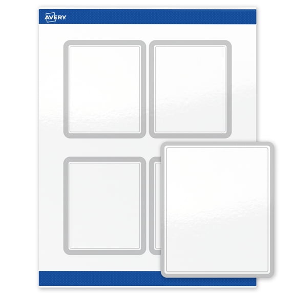 Avery Rectangle Labels, Silver Border, 4" x 3-1/3", 40ct, Glossy, Silver Mirror Metallic