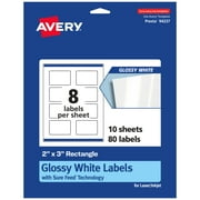 Avery Rectangle Labels with Sure Feed, 2" x 3", 80 Glossy White Labels