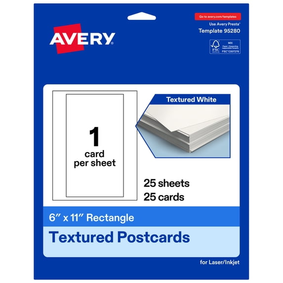 Avery Rectangle Postcards, 6" x 11", Textured Matte, 25 Total