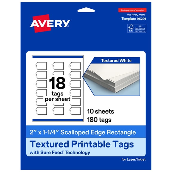 Avery® Rectangle Scalloped Edge Tags, 2" x 1.25", Matte, 180 Total