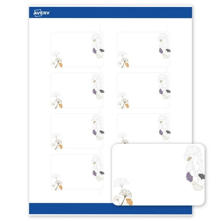 Avery Rectangle Shipping Labels, Floral Design, 2" x 3", 80ct, Matte, Silver Metallic with Gingko Leaves