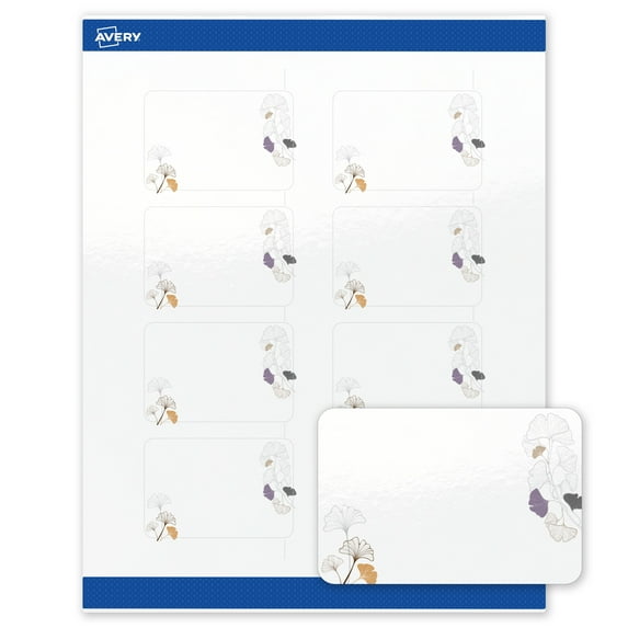 Avery Rectangle Shipping Labels, Floral Design, 2" x 3", 80ct, Glossy, Silver Metallic with Gingko Leaves