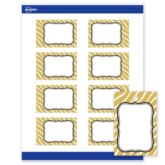 Avery Rectangle Tags, 2" x 3", Gold Zebra Pattern Design, Matte