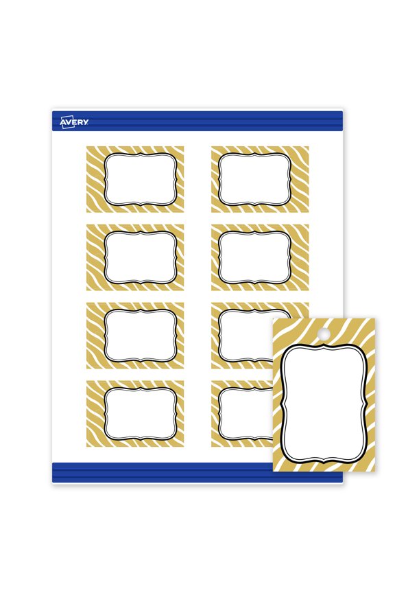 Rectangle Tags, 2" x 3", Gold Zebra Pattern Design, Matte