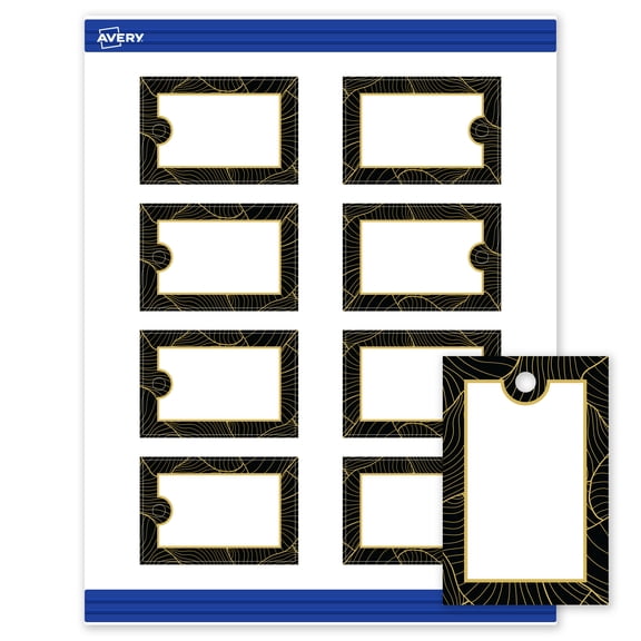 Avery Rectangle Tags, Black Border with Gold Pattern, 2" x 3"
