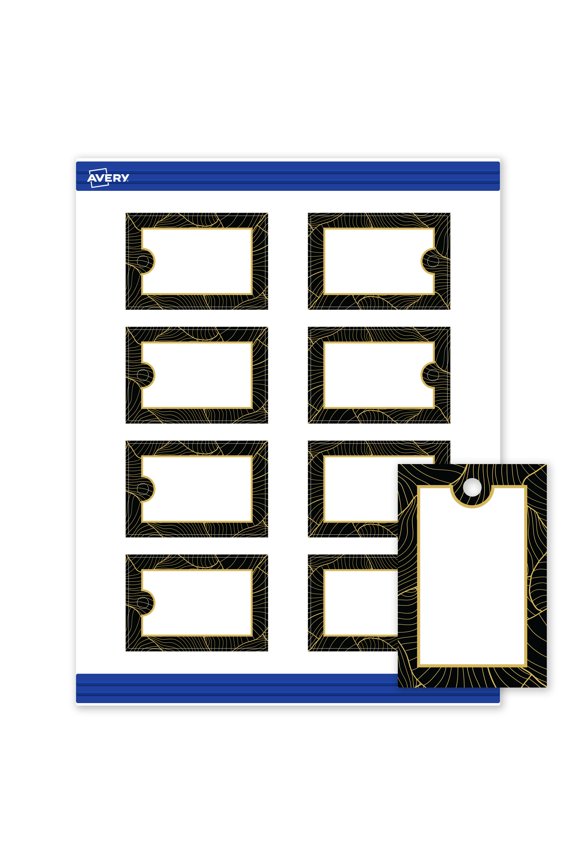 Rectangle Tags, Black Border with Gold Pattern, 2" x 3"