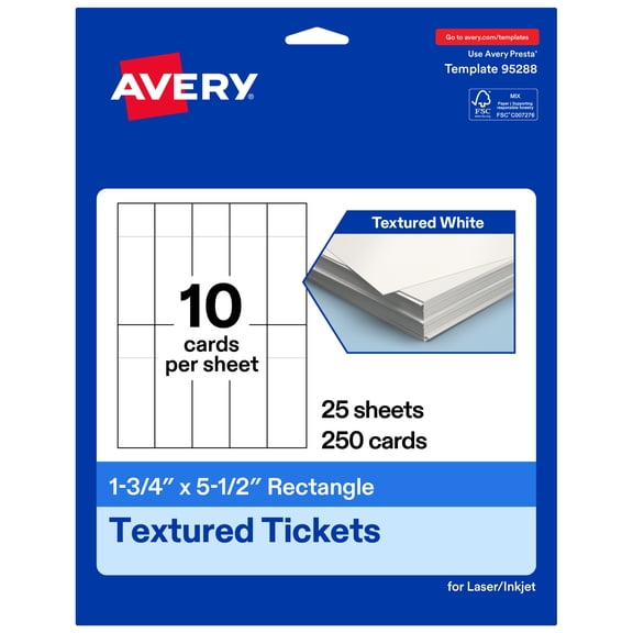 Avery Rectangle Tickets, 1.75" x 5.5", Textured Matte, 250 Total
