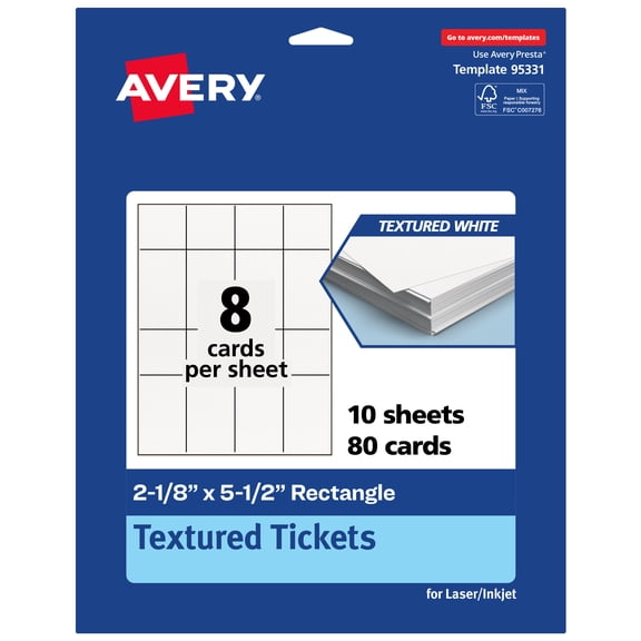 Avery Rectangle Tickets, 2-1/8" x 5.5", Textured Matte, 80 Total
