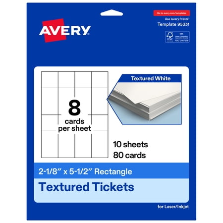 Avery Rectangle Tickets, 2-1/8" x 5.5", Textured Matte, 80 Total