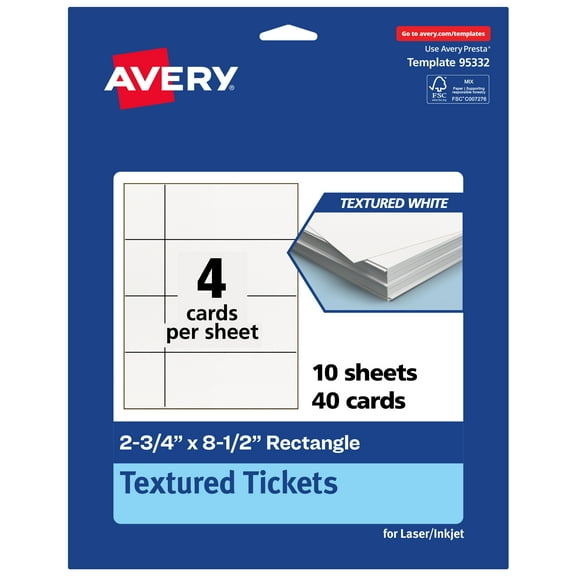 Avery Rectangle Tickets, 2.75" x 8.5", Textured Matte, 40 Total