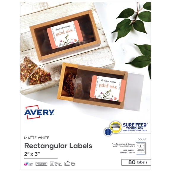 Avery Rectangular Labels, 2" x 3", Permanent, 80 Labels (5539)