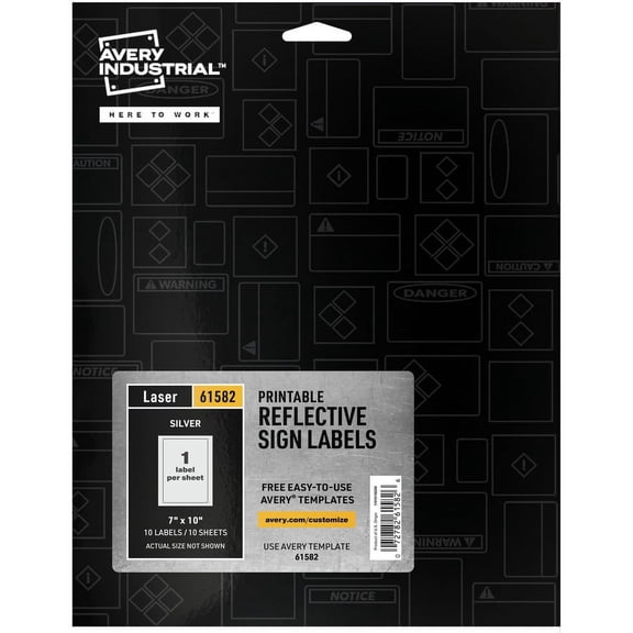 Avery; Reflective Sign Labels - 7" Width x 10" Length - Permanent Adhesive - Rectangle - Laser - Silver - Film - 1 / Sheet - 10 Total Sheets - 10 Total Label(s) - 10 Label