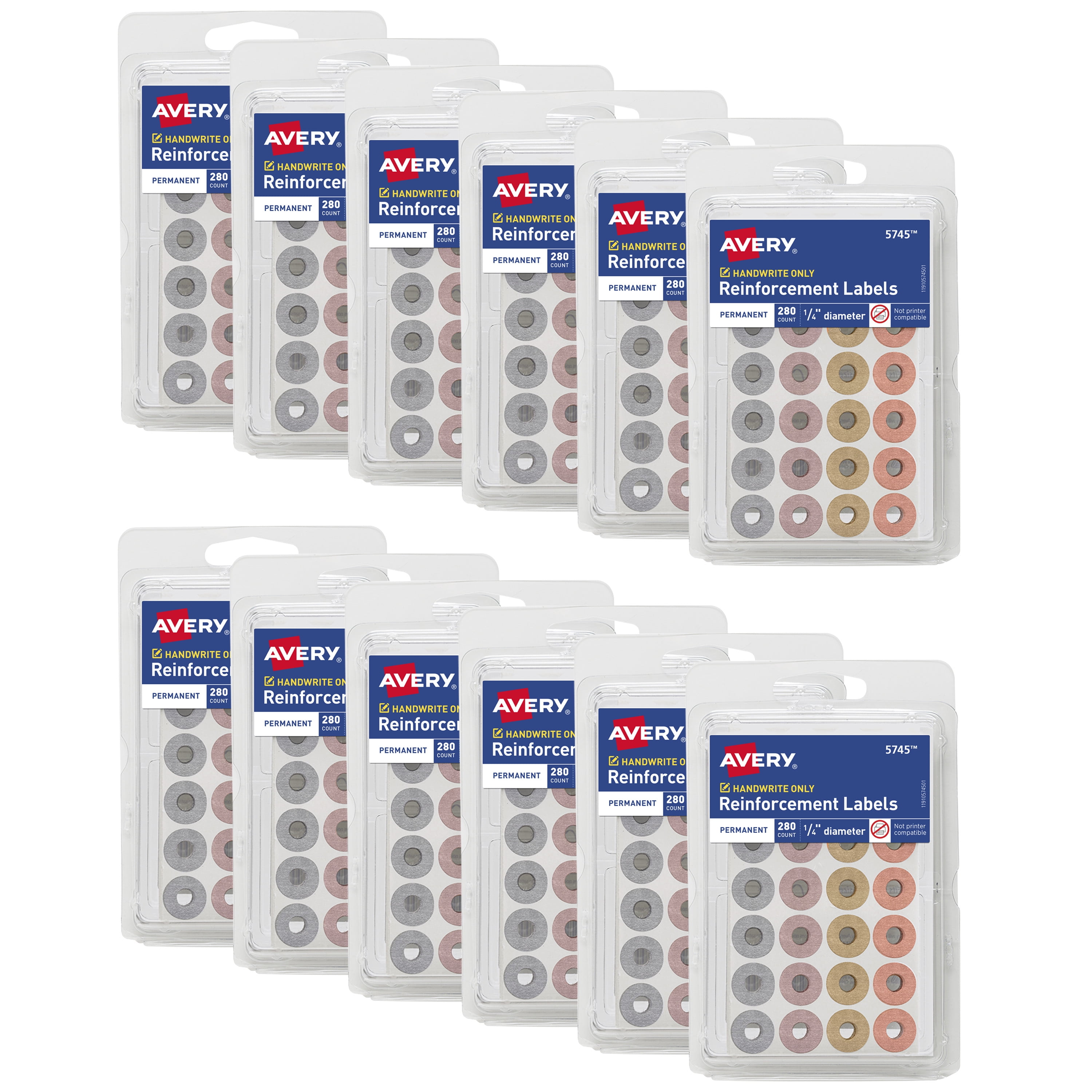 Avery Reinforcement Labels, 1/4" Diameter, Permanent Adhesive, Assorted