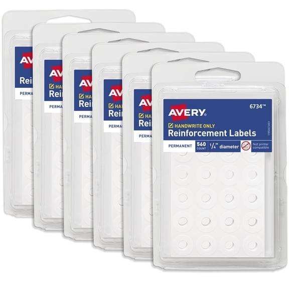 Avery Reinforcement Stickers, 1/4", 560 Total (6734) (Pack of 6)
