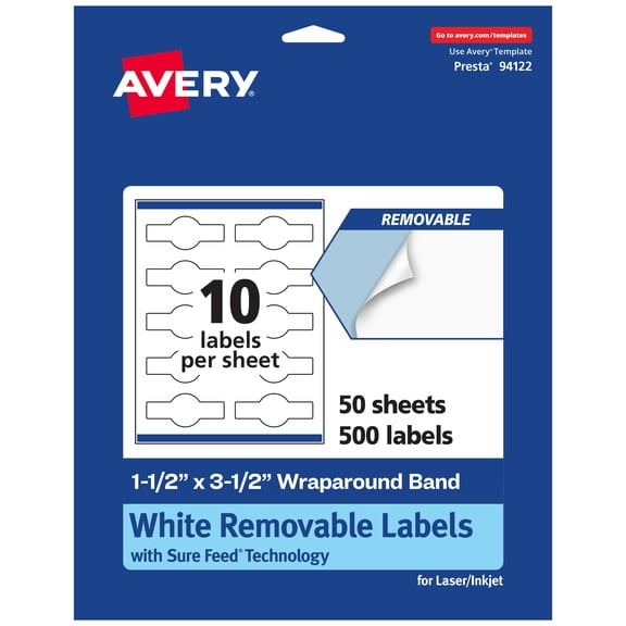 Avery Removable Wraparound Band Labels, 1.5" x 3.5", 500ct