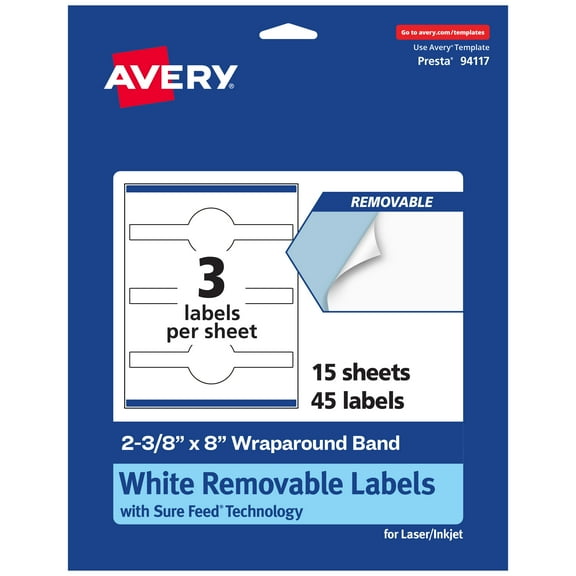Avery Removable Wraparound Band Labels, 2-3/8" x 8", 45ct