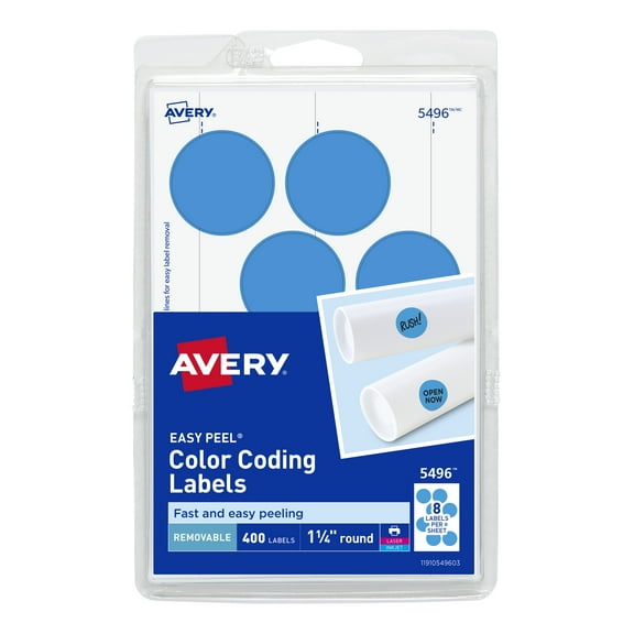 Avery Removable Color-Coding Labels, 1-1/4" Diameter, 400 Labels (5496)