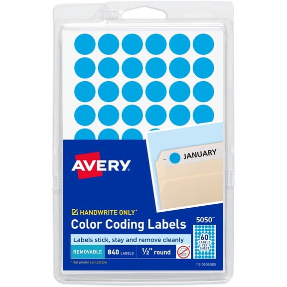 Avery Removable Color-Coding Labels, 1/2" Diameter, 840 Labels (5050)