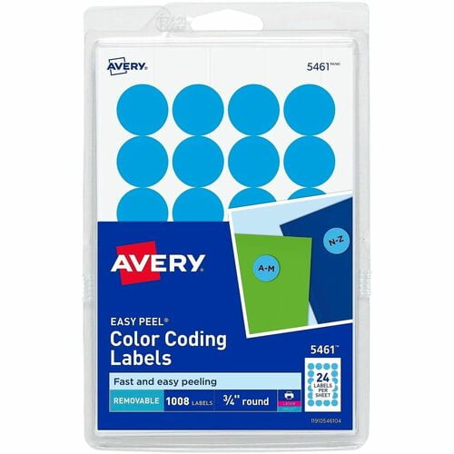 Avery® Removable Color-Coding Labels, 3/4" Diameter, 1,008 Labels (5461), Removable Adhesive, Round, Laser, Inkjet, Matte, Light Blue, Paper (05461) | 2 Packs (2016 Total)