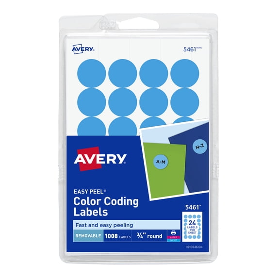 Avery Removable Color Coding Labels, 3/4" Round, Light Blue, Printable, Pack of 1008