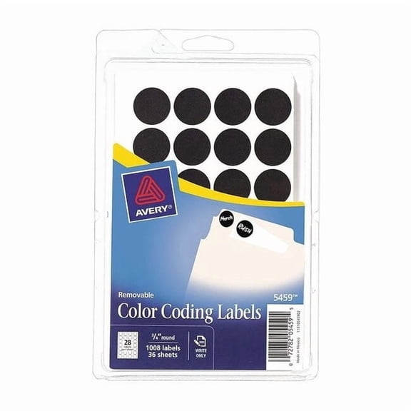 Avery Removable Color-Coding Labels, Black, Handwrite, 3/4" Diameter, 1,008 Labels (5459)