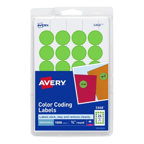 Avery Removable Color-Coding Labels, Removable Adhesive, 3/4" Diameter, Neon Green, 1,008 (5468)