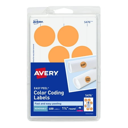 Avery Removable Color-Coding Labels, Removable Adhesive, Neon Orange, 1-1/4" Diameter, 400 Labels (5476)