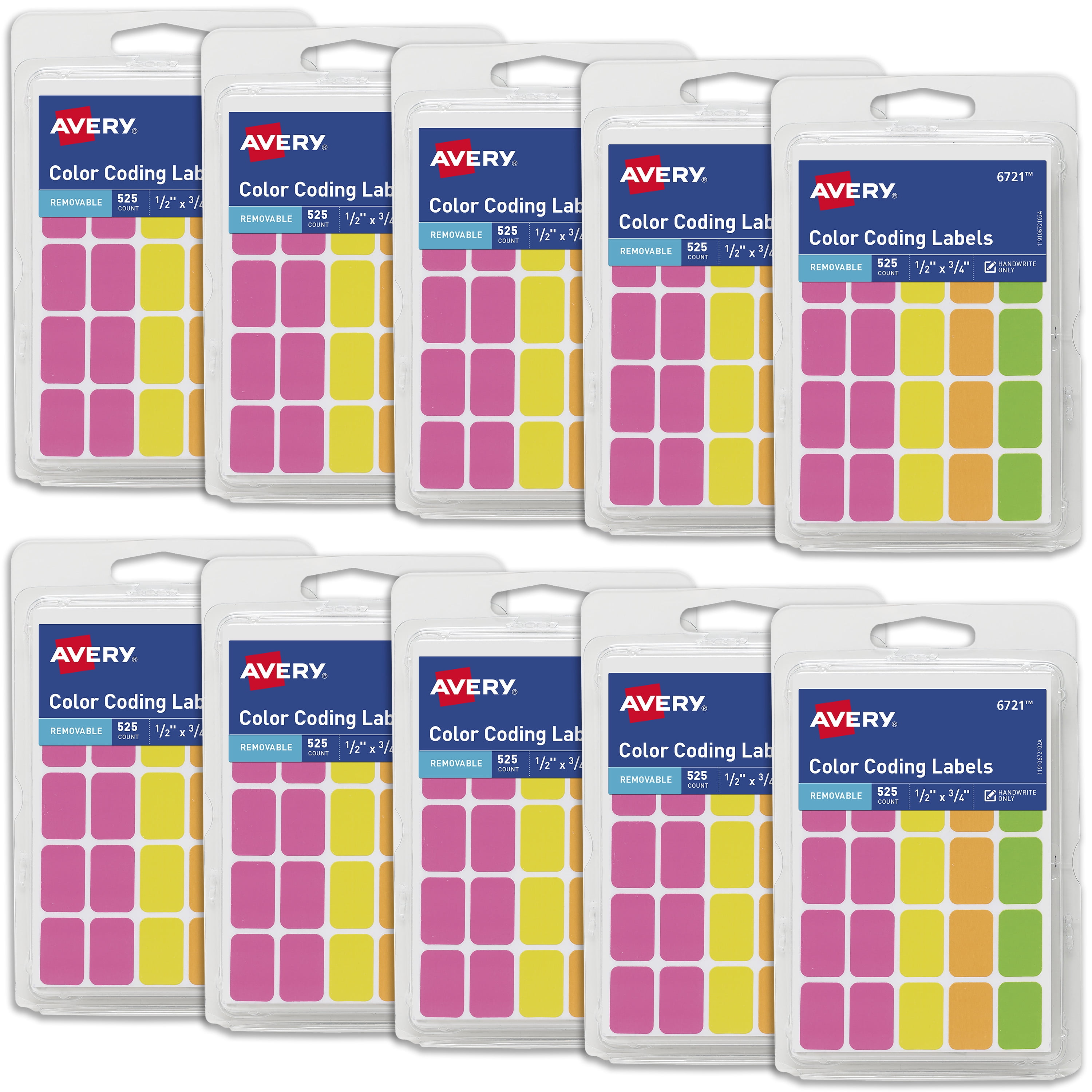 Avery Removable Color-Coding Stickers, 525 per Pack, 10 Pack Assorted ...