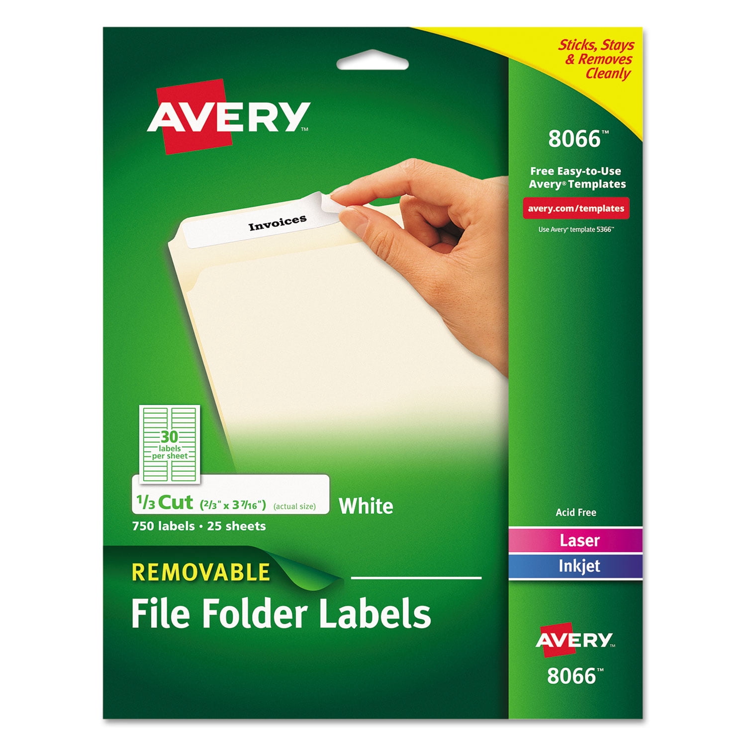 Avery Removable File Folder Labels, Sure Feed Technology, Removable Adhesive, White, 2/3" x 3-7/16", 750 Labels (8066)
