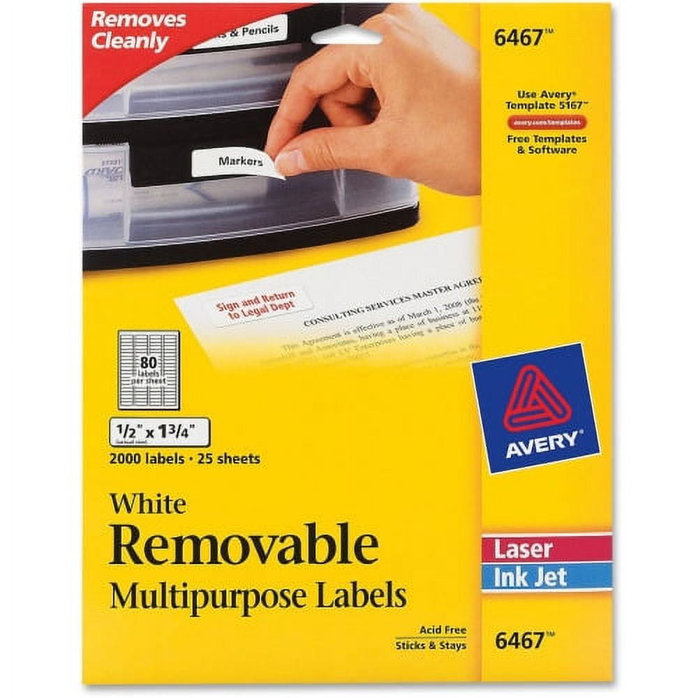 Avery Removable ID Labels, Sure Feed, 1/2 0.50" Height x 1.75" Width