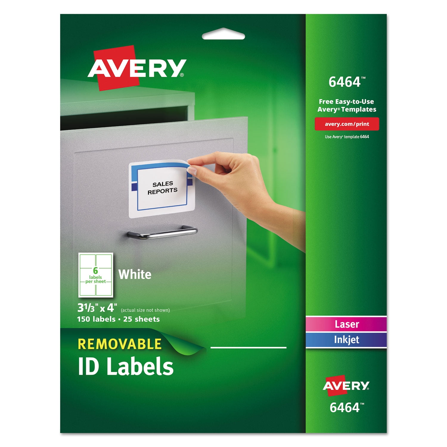 Avery Removable ID Labels, Sure Feed, 3-1/3” x 4”, 150 Labels (6464)