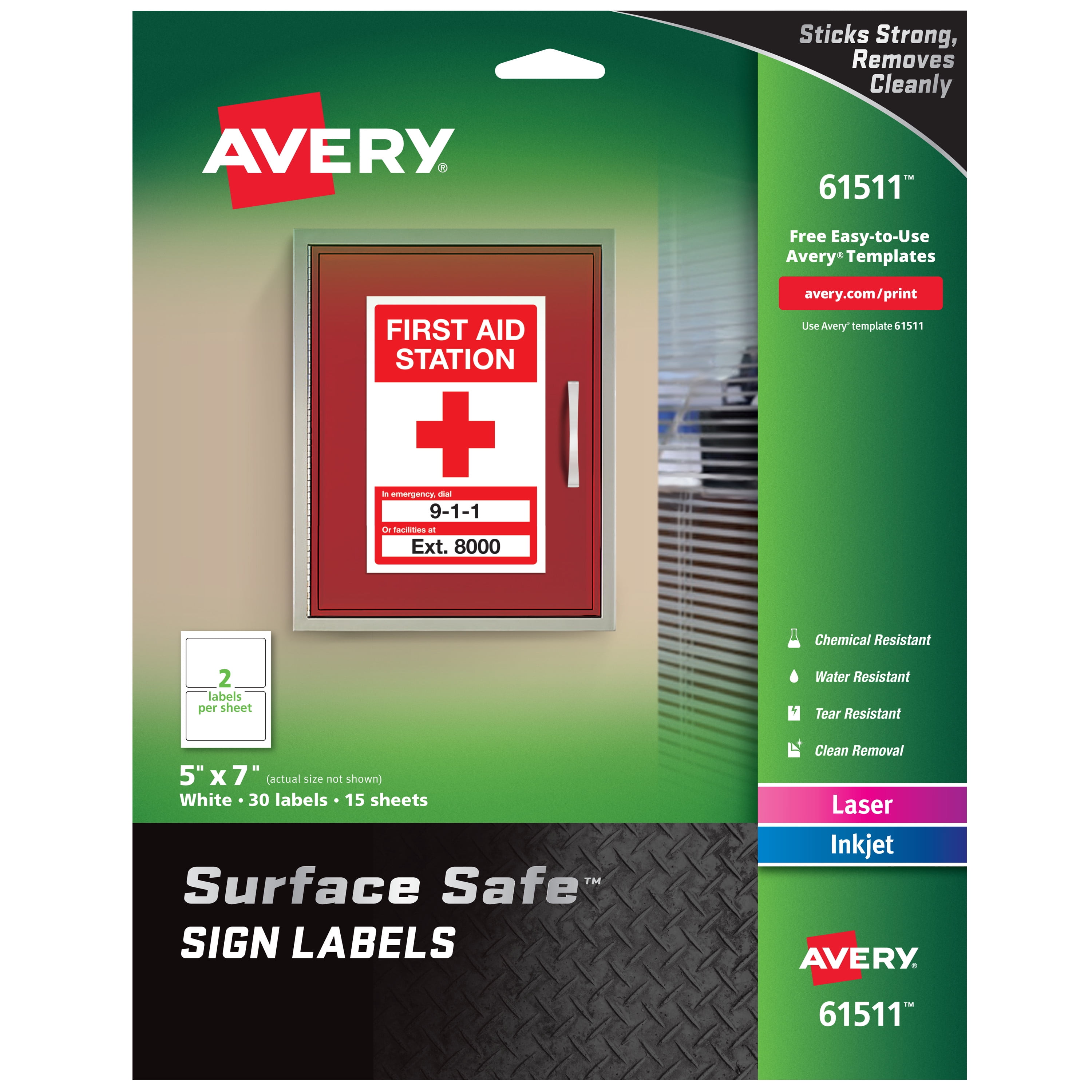 Removeable Sign Avery Removable Label Safety Signs, 5