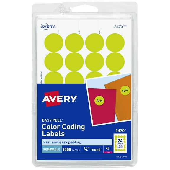 Avery Removable Labels, 3/4", Neon Yellow, 1,008ct (5470)