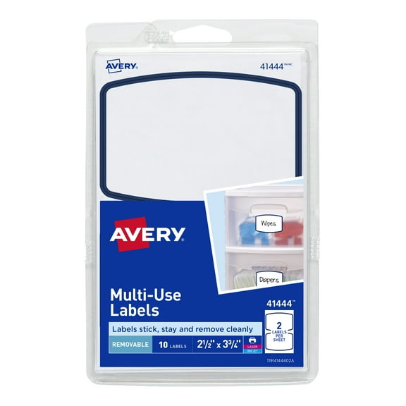 Avery Removable Labels, Blue Border, 3-3/4" x 2-1/2", 10 Labels (41444)