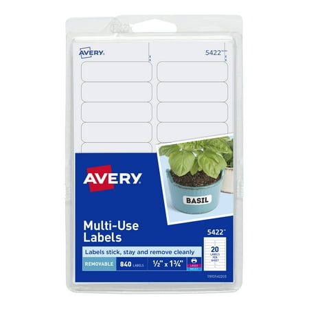 Avery Removable Labels, Removable Adhesive, 1/2" x 1-3/4", 840 Labels (5422)