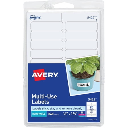 Avery Removable Labels, Removable Adhesive, 1/2" x 1-3/4", 840 Labels (5422)