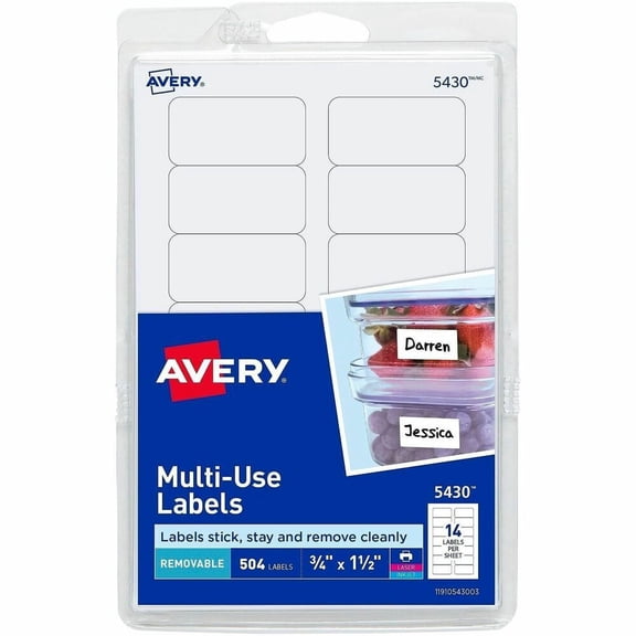Avery Removable Labels, Removable Adhesive, 3/4" x 1-1/2", 504 Labels (5430)