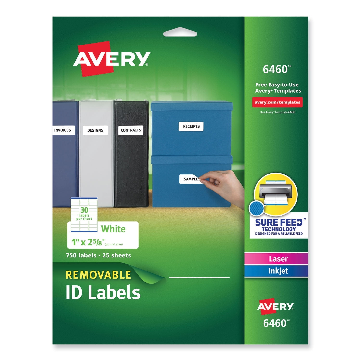 Avery-1PK Removable Multi-Use Labels, Inkjet/Laser Printers, 1 x 2.63, White, 30/Sheet, 25 Sheets/Pack