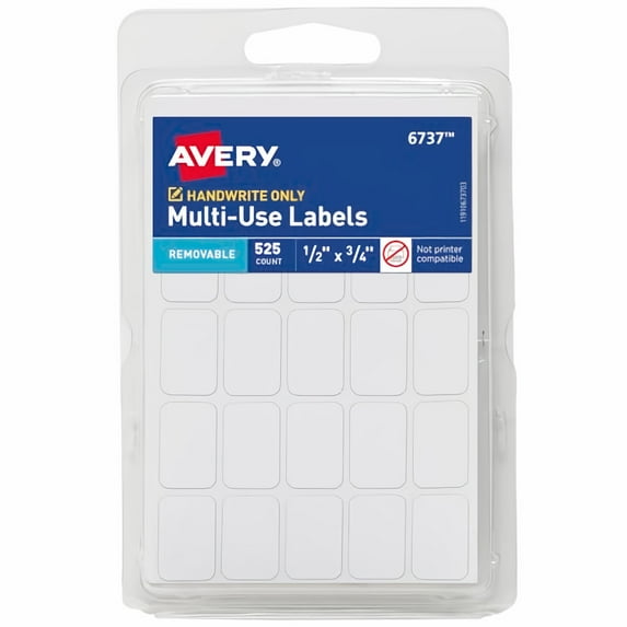 Avery Removable Multi-Use Labels, Rectangular, 0.5 x 0.75 Inches, White (Pack of 16)